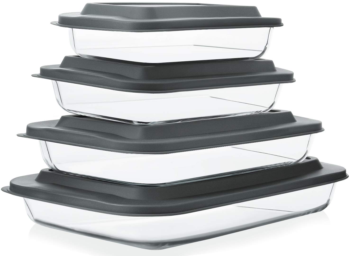 8-Piece Rectangular Glass Baking Dish Set with Plastic Lids - Oven, Freezer & Dishwasher Safe Bakeware for Lasagna, Casseroles, Leftovers & Meal Prep - Perfect for Home Cooking, Baking & Food Storage
