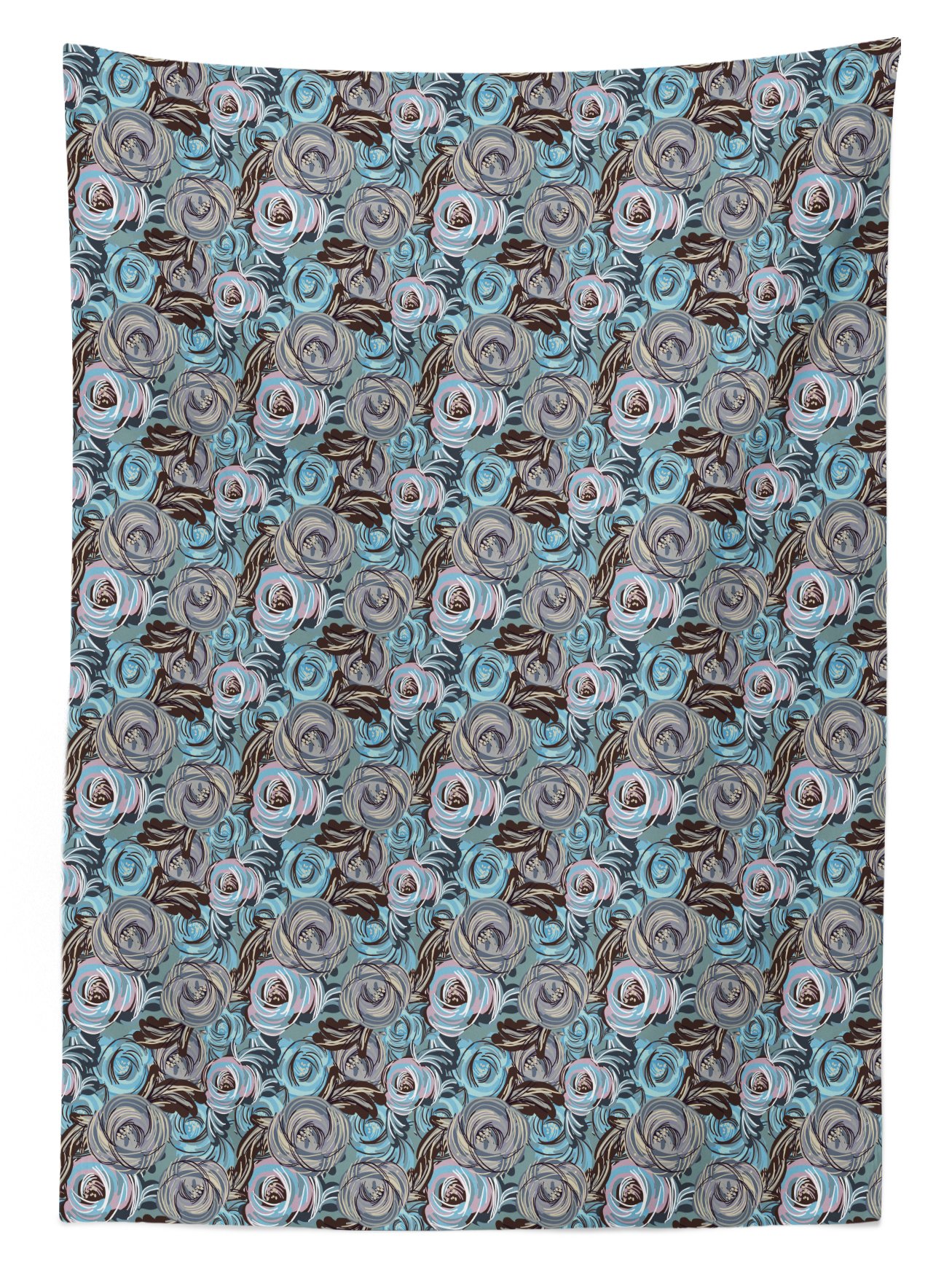 Ambesonne Floral Tablecloth - 60x90 Inch Rectangular Dining Table Cover with Botanical Roses & Impressionist Design, Grey Cadet Blue Pale Pink | Perfect for Kitchen Decor, Dinner Parties & Outdoor Picnics