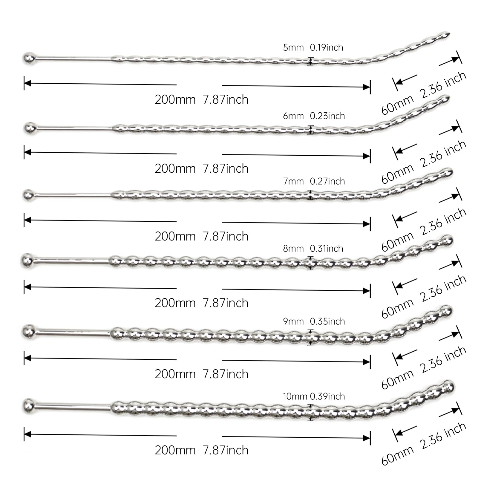 10 Inch Stainless Steel Male Urethral Sound Penis Plug with Beaded Design - 5mm Medical Grade Adult Sex Toy for Men | Sensual Play, BDSM, Prostate Stimulation