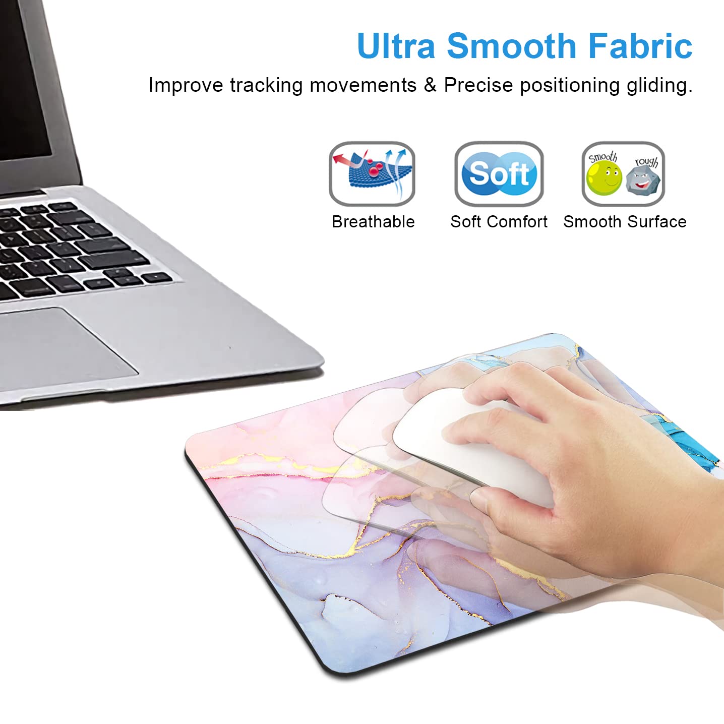 IMAYONDIA Blue Pink Ink Marble Mouse Pad - Non-Slip Rubber Base, Waterproof Office Mouse Mat with Custom Design, 9.5 x 7.9 Inch Desktop Golden Marbling Mousepad for Women - Perfect for Work, Gaming & Home Office Use