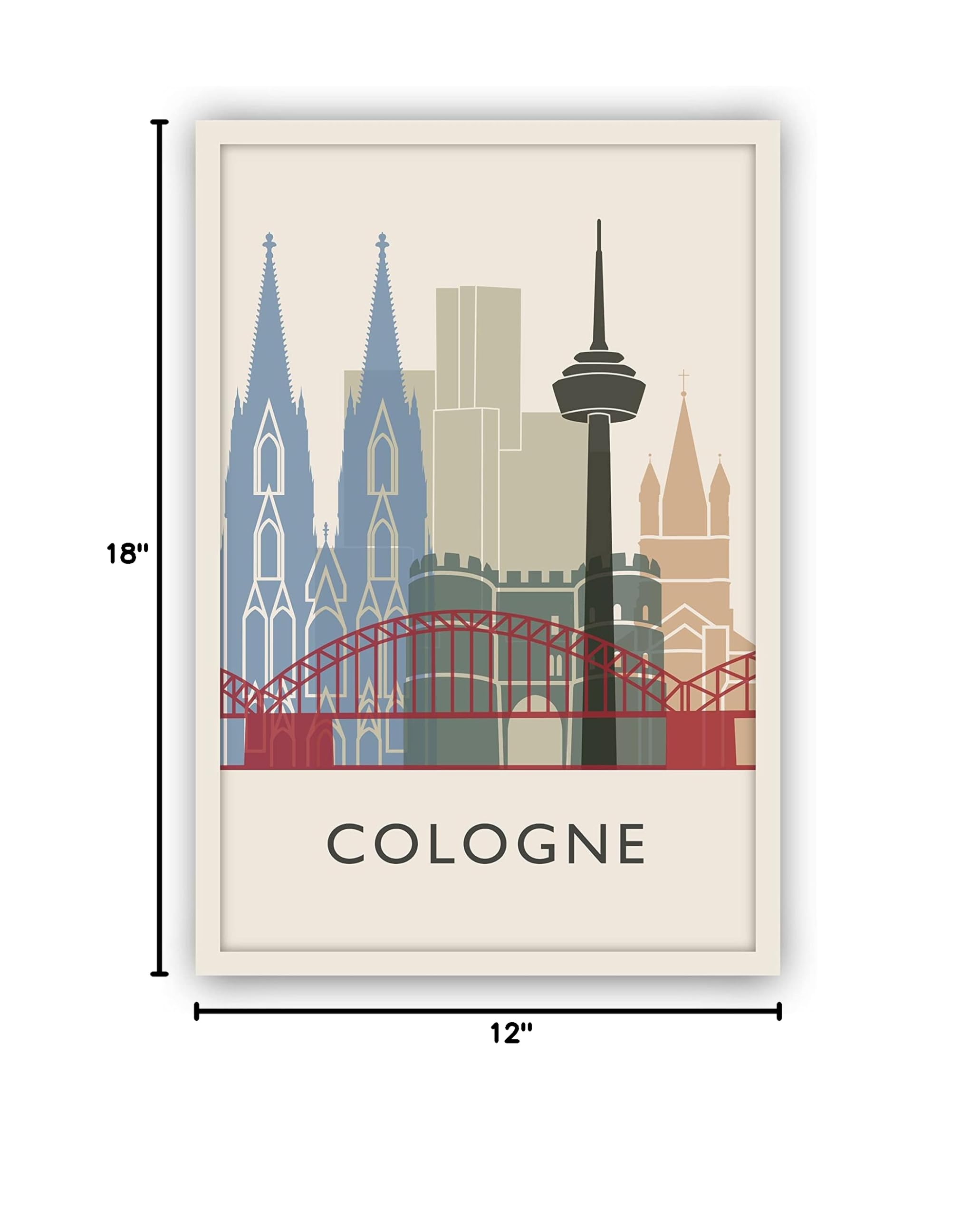 Cologne Germany Skyline Poster - Cityscape & Landmark Print Wall Art for Home & Office Decor - 12x18 Inches - Perfect for Living Room, Bedroom or Workspace