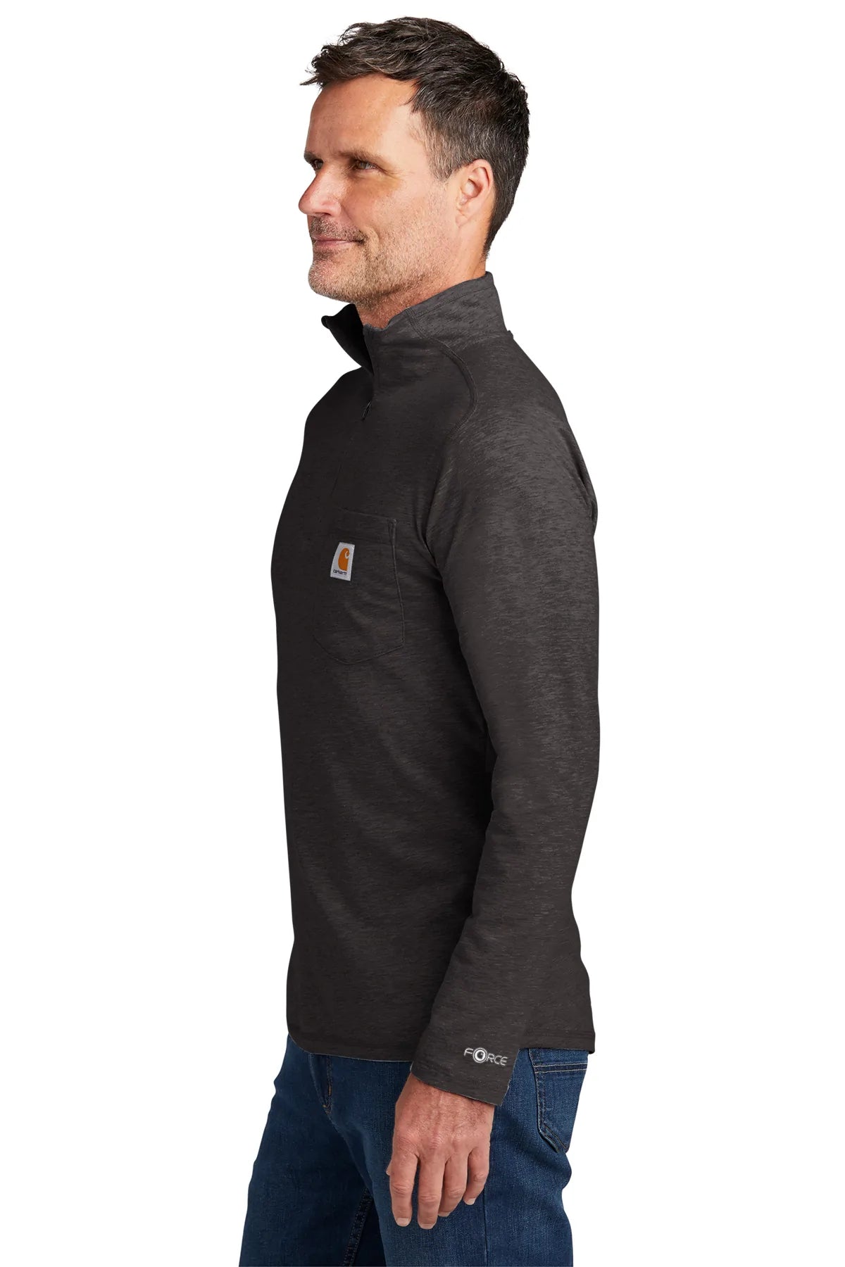 Carhartt Force Lightweight Customized Quarter Zip Sweatshirt for Men - Carbon Heather | Moisture Wicking & Breathable for Work & Outdoor Activities