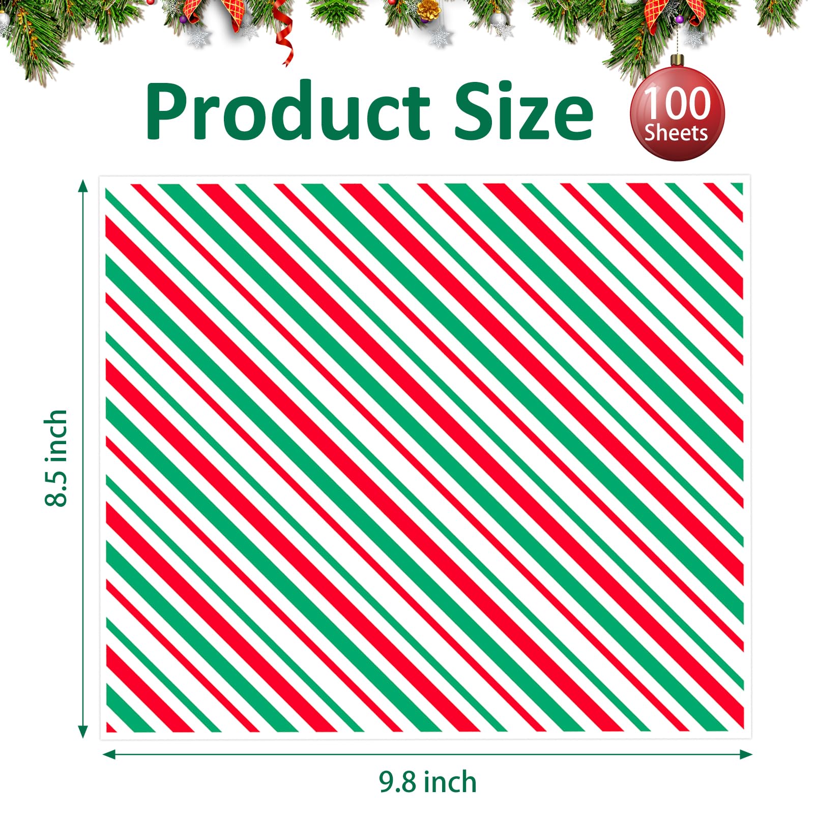 Premium 100-Sheet Red & Green Striped Wax Paper - 8.5