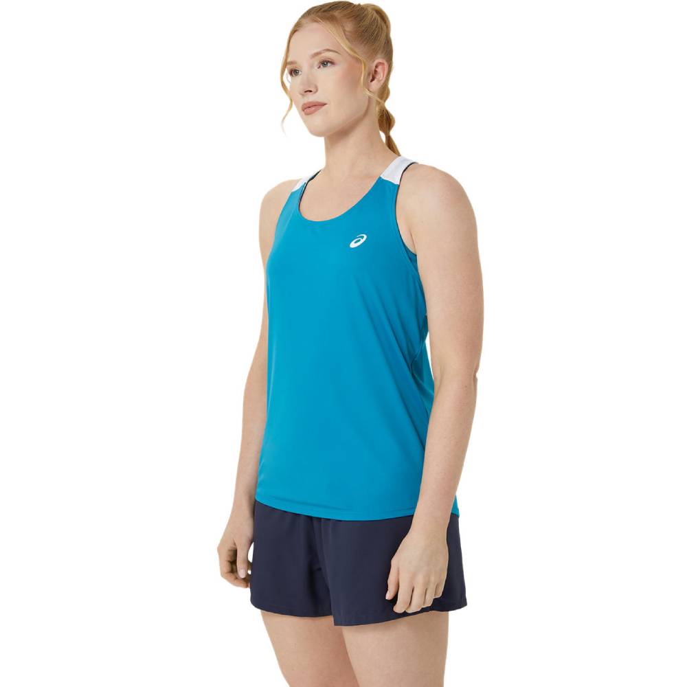 ASICS Women's Court Tank Top - Breathable Workout Shirt for Tennis & Running (Teal Blue/Brilliant White) | Gym, Yoga & Athletic Training Apparel