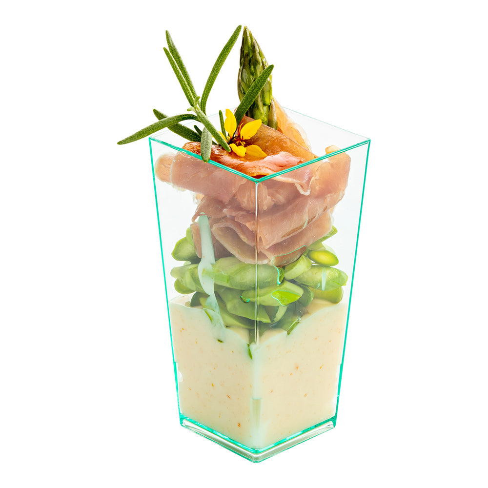 4 oz Square Seagreen Plastic Tall Geometric Cups - 1.5