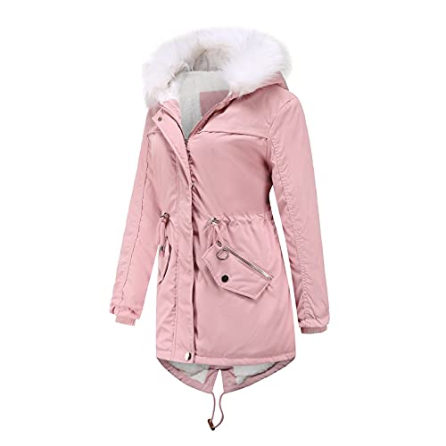 Women's Mid-Length Hooded Winter Jacket - Solid Color Fleece-Lined Warm Coat with Fur Collar | Cold Weather Outerwear for Snow, Travel & Daily Wear
