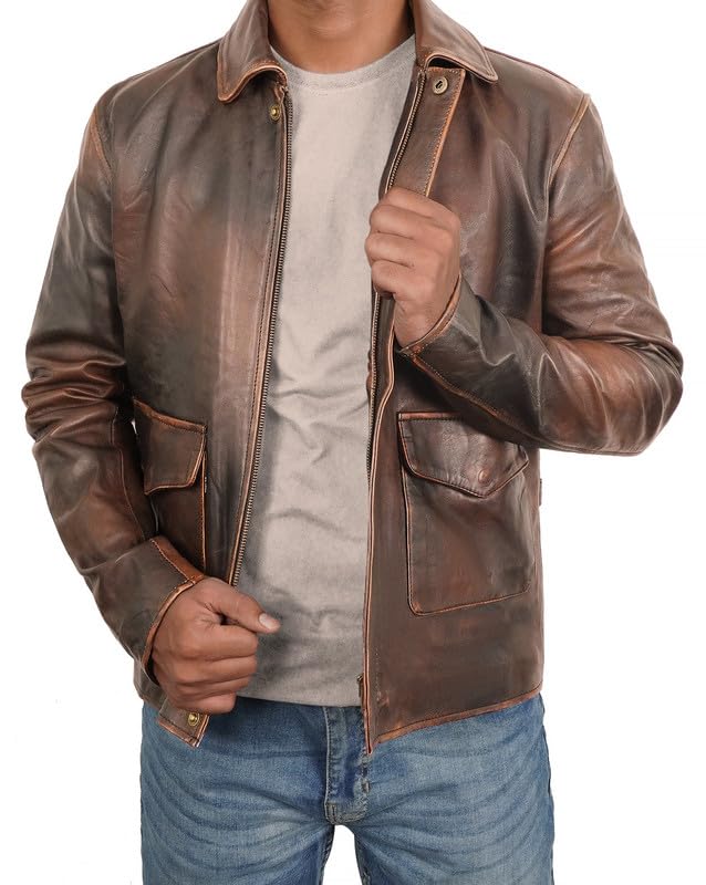 Indiana Jones Distressed Brown Genuine Leather Jacket for Men & Boys | Harrison Ford Style | Vintage Adventure Costume, Halloween Outfit & Cosplay