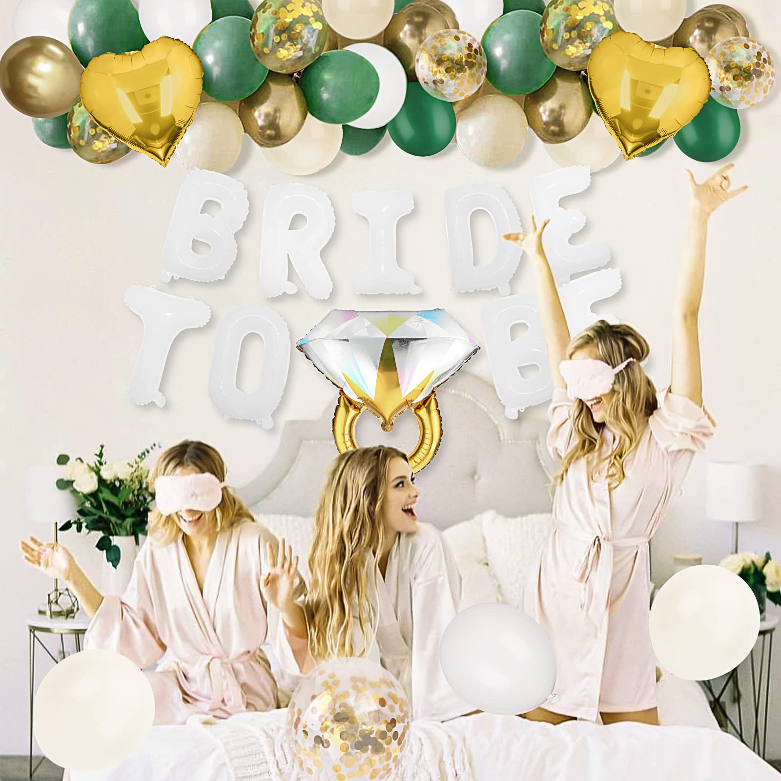 BLOOMIWIN Bachelorette Party Decorations Kit - Green Gold & White Balloons, Tassel Garland, Bridal Shower Decor for Bride to Be, Hen Party Accessories - Perfect for Wedding Showers, Birthday Parties & Girls' Night Celebrations
