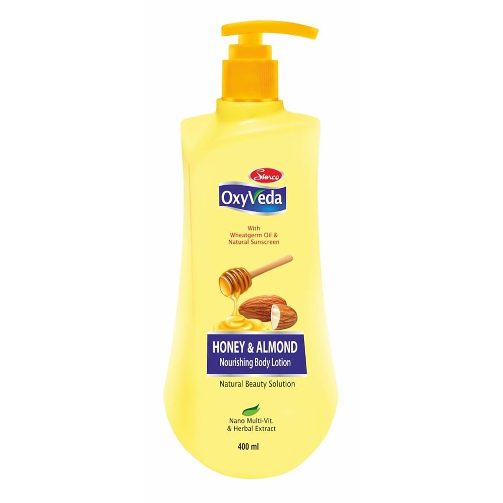 Simco Oxyveda Honey & Almond Nourishing Body Lotion 400ml - Hydrating Moisturizer with Natural Honey & Almond Oil for Smooth, Healthy Skin - Perfect for Daily Skincare Routine & Dry Skin Relief