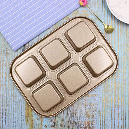 Zollyss Non-Stick Square Baking Pan - 6-Cavity Carbon Steel Mold for Bread, Cake, Fondant, Cookies & Tarts - Durable Bakeware Tool (Black, Pack of 1) - Perfect for Home Baking, Party Desserts & Holiday Treats