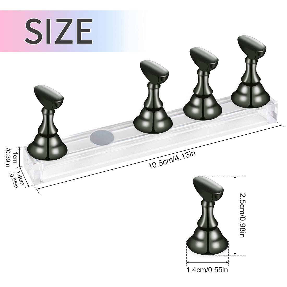 Magnetic Acrylic Nail Display Stand - 2 Pack Nail Art Practice Holder for False Tips & Manicure Tools (Bright Black) | Perfect for Salon Professionals, DIY Nail Artists & Home Manicure Practice