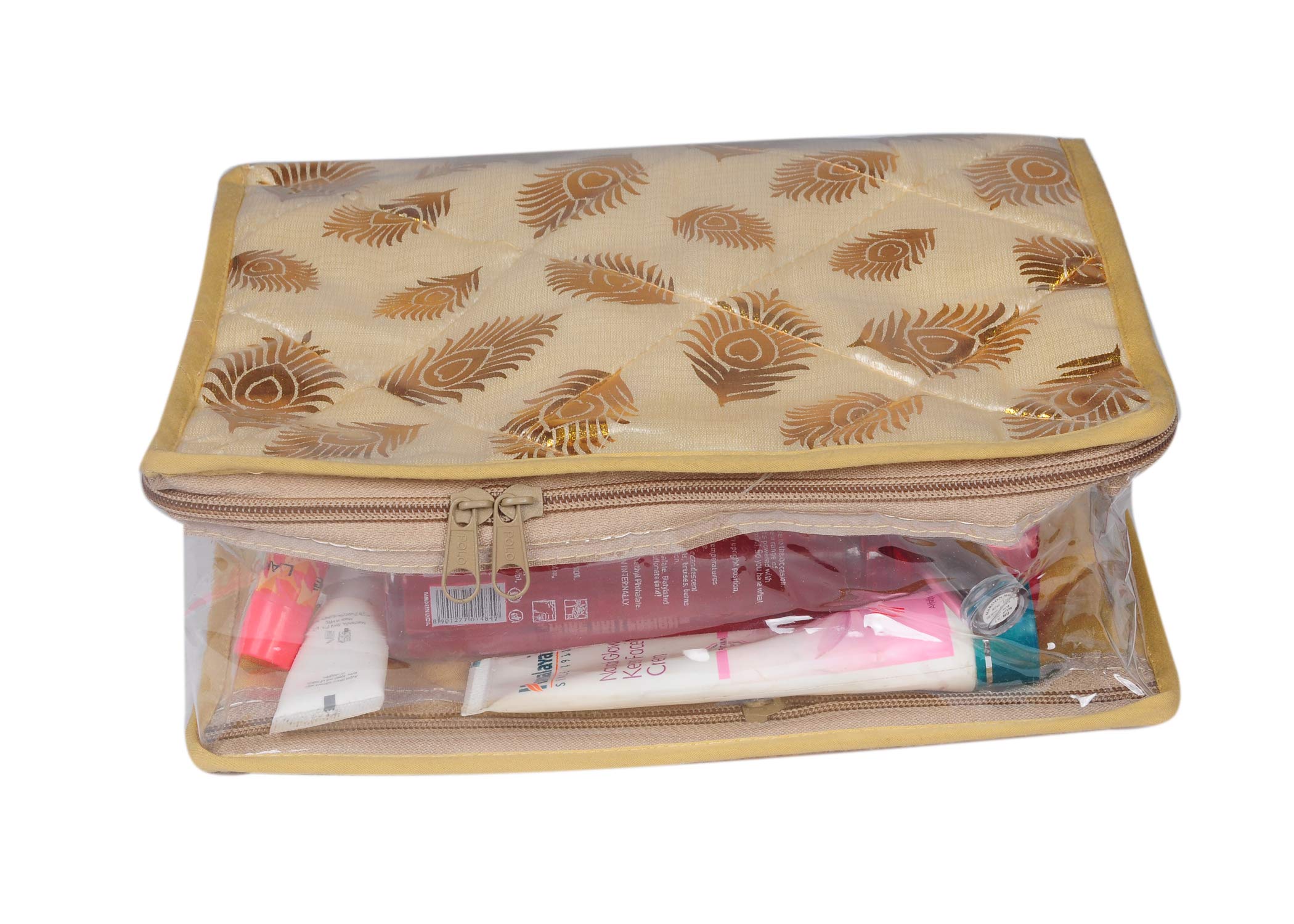 Sunesh Creation Premium Makeup Box & Jewelry Organizer with Zipper - Gold | Perfect for Travel, Home Storage & Cosmetic Accessories Organization
