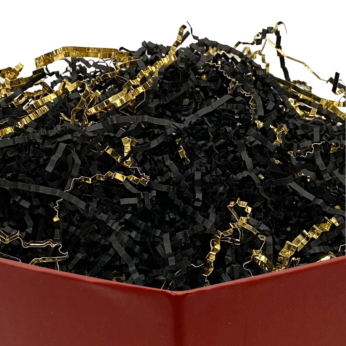 1/2 LB Black and Gold Metallic Crinkle Cut Paper Shred Filler - Premium Raffia Shredded Gift Wrapping Filler for Baskets, Bags, Party Decorations & DIY Crafts