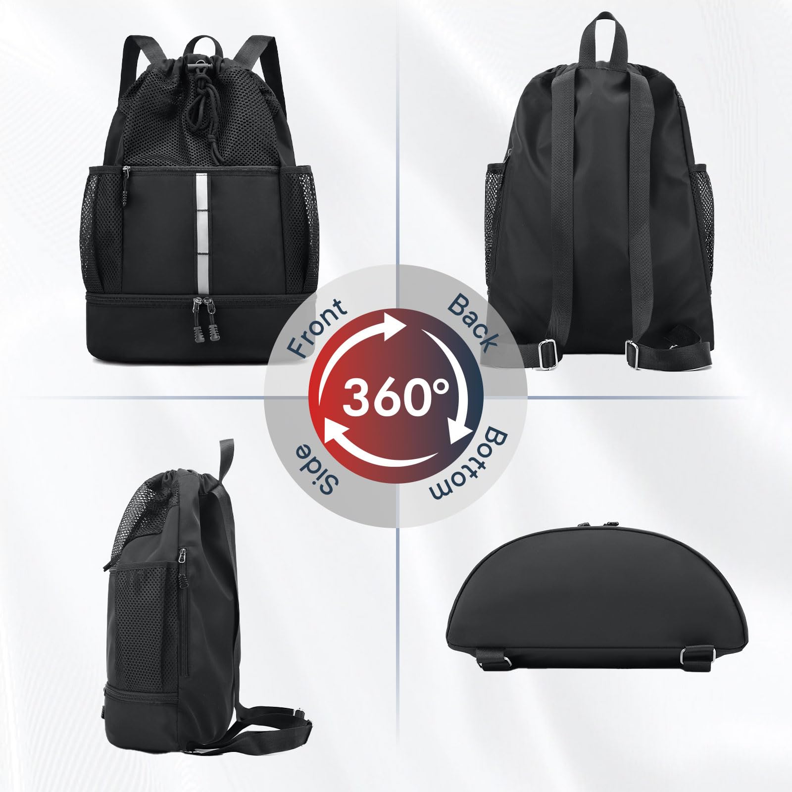 PinCute Drawstring Gym Bag for Men & Women - Lightweight Mesh Sports Backpack with Wet Pocket & Shoe Compartment - Perfect for Beach, Swim, Gym & Travel Accessories