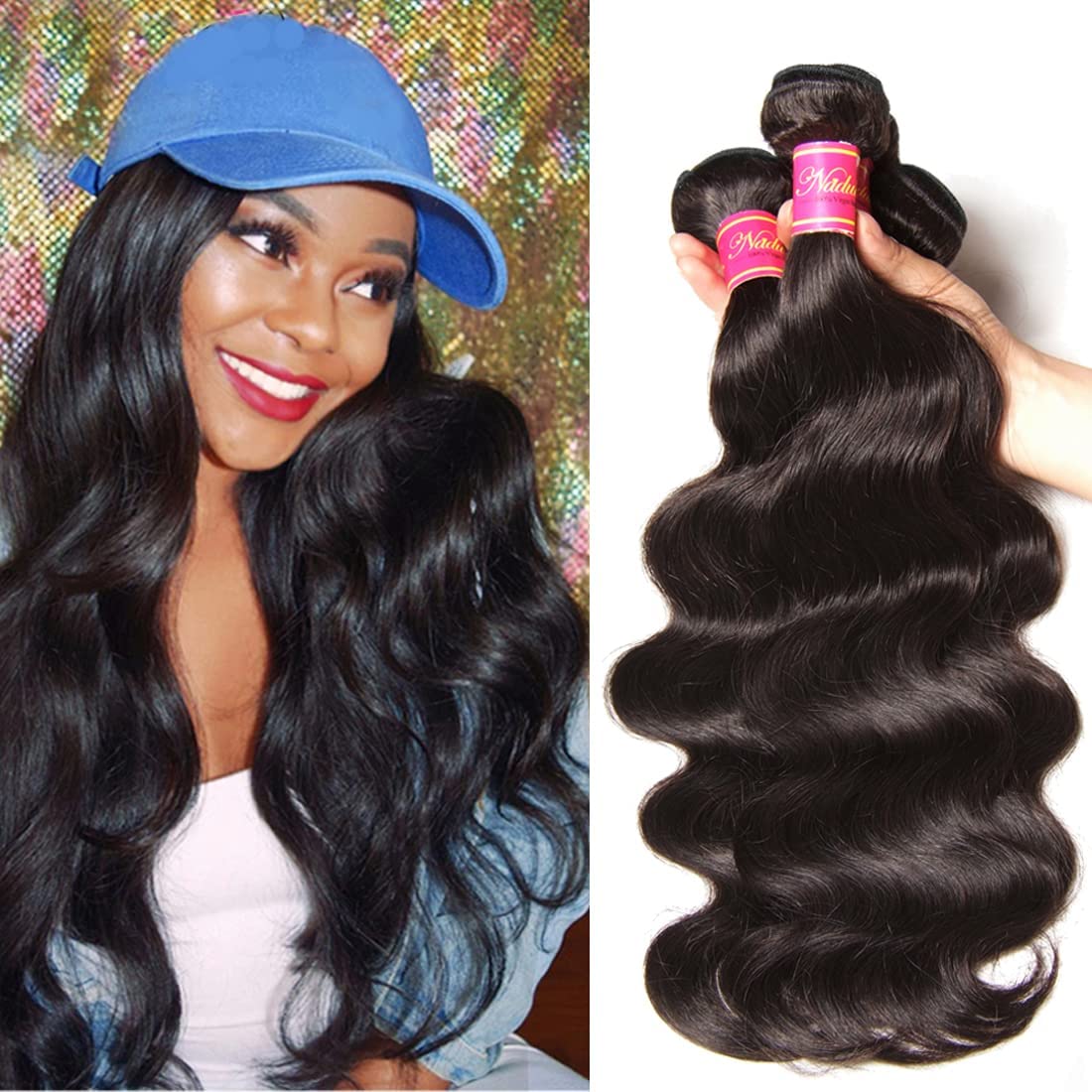 Nadula 12A Brazilian Body Wave Virgin Human Hair 4 Bundles (20 22 24 26 Inch) - 100% Unprocessed Natural Wavy Human Hair Extensions for Black Women - Perfect for Daily Styling, Weaves, Braids & Special Occasions
