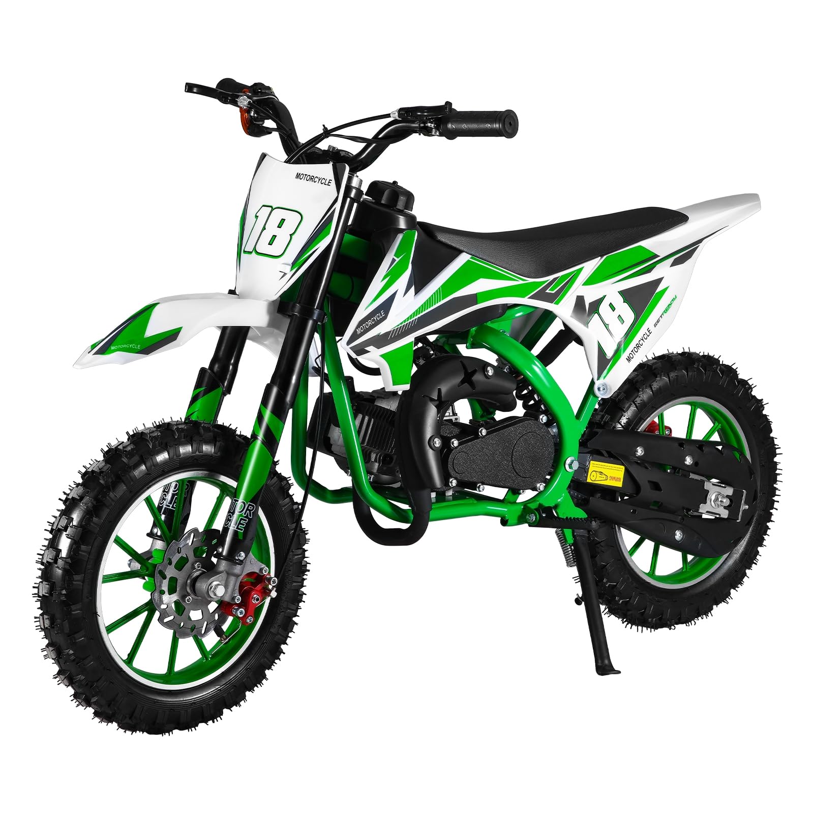 50cc 2-Stroke Kids Dirt Bike - Gas Powered Mini Motorcycle for Off-Road & Motocross - Front & Rear Disc Brakes - Green - Perfect for Backyard Riding, Trail Adventures & Youth Racing Practice