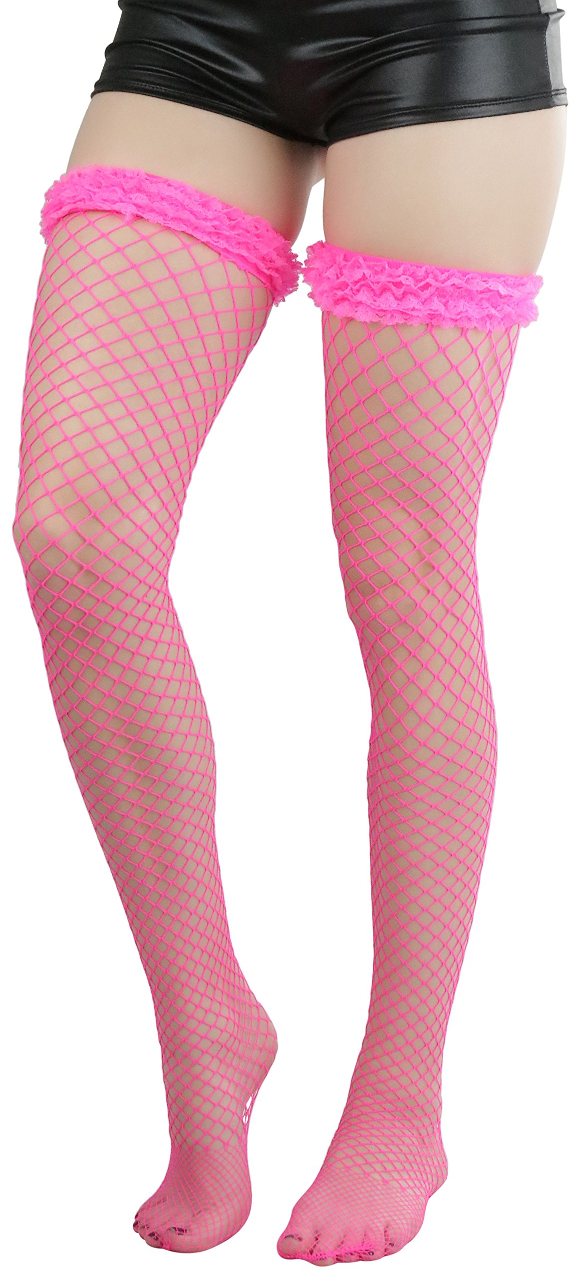 ToBeInStyle Women's Fishnet Thigh High Stockings - Sexy Bright & Vibrant Sheer Tights for Cosplay, Halloween, Party Outfits & Night Out