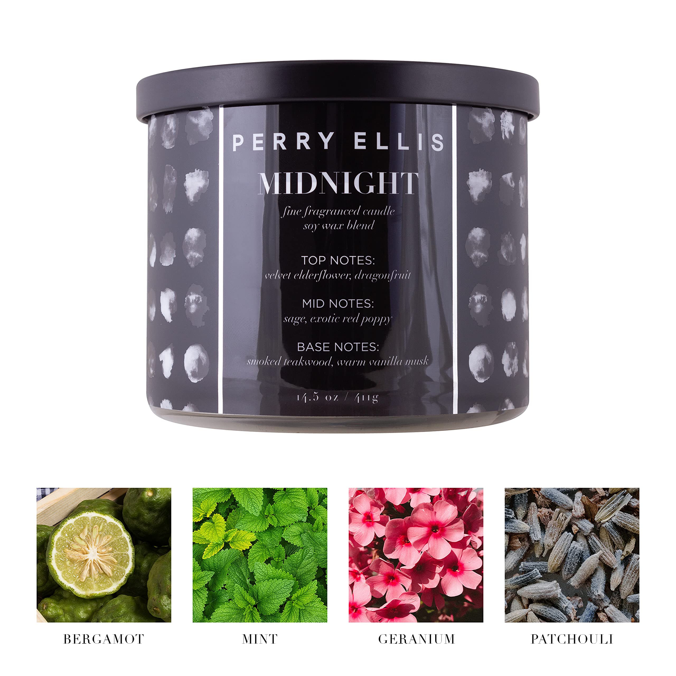 Perry Ellis Midnight Scented Soy Candle - Long-Lasting Aromatherapy Candle for Relaxation, Meditation & Home Decor - Perfect for Bedroom, Bathroom & Living Room