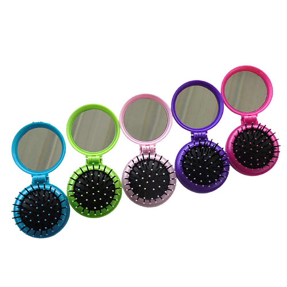 Portable Folding Hair Brush with Mirror - 5 Pack Mini Travel Hair Combs for Styling & Massage - Perfect for On-the-Go, Purse, Gym, and Office Use