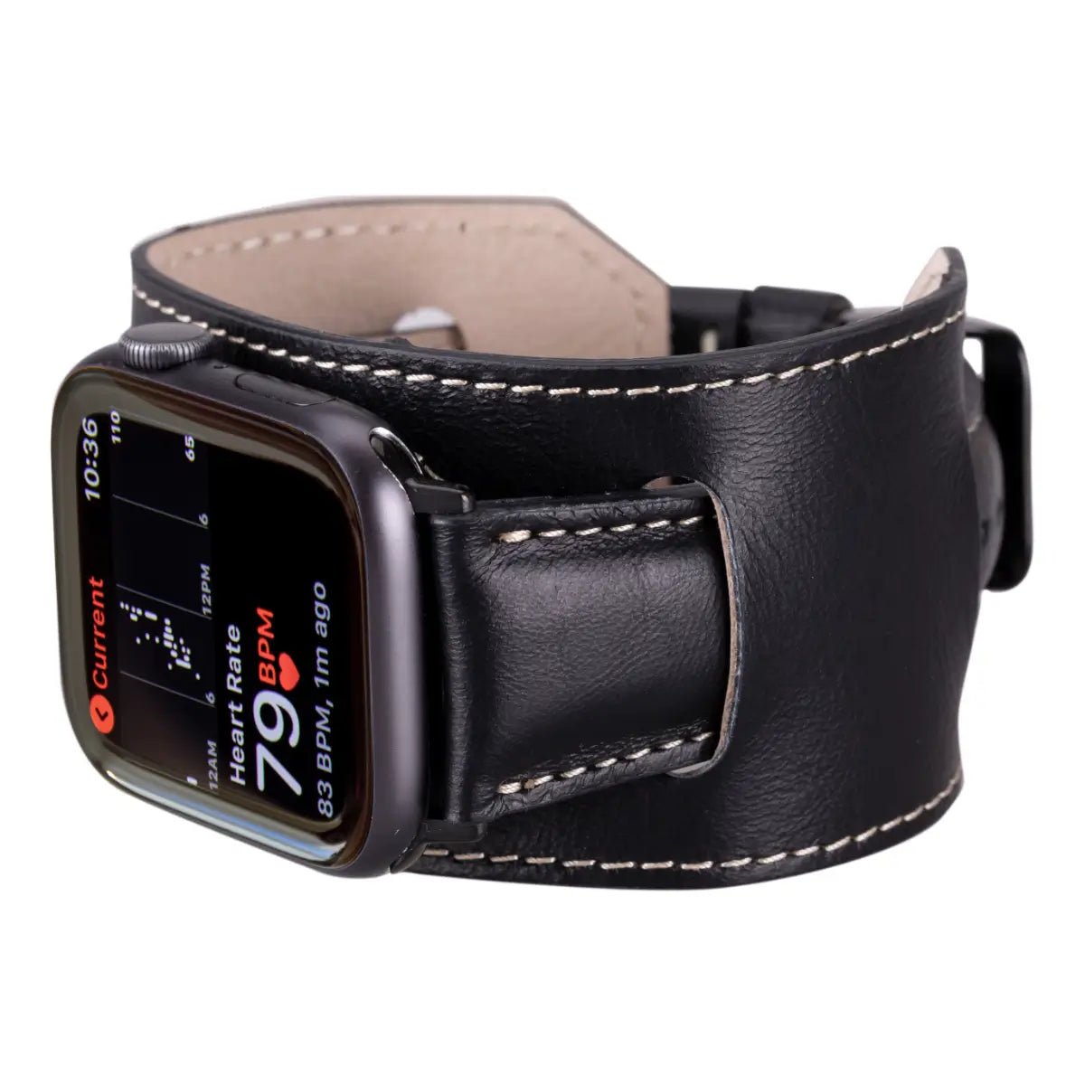 Premium Black Leather Cuff Strap for Apple Watch - Stylish & Durable Replacement Band for Workouts, Office & Everyday Wear
