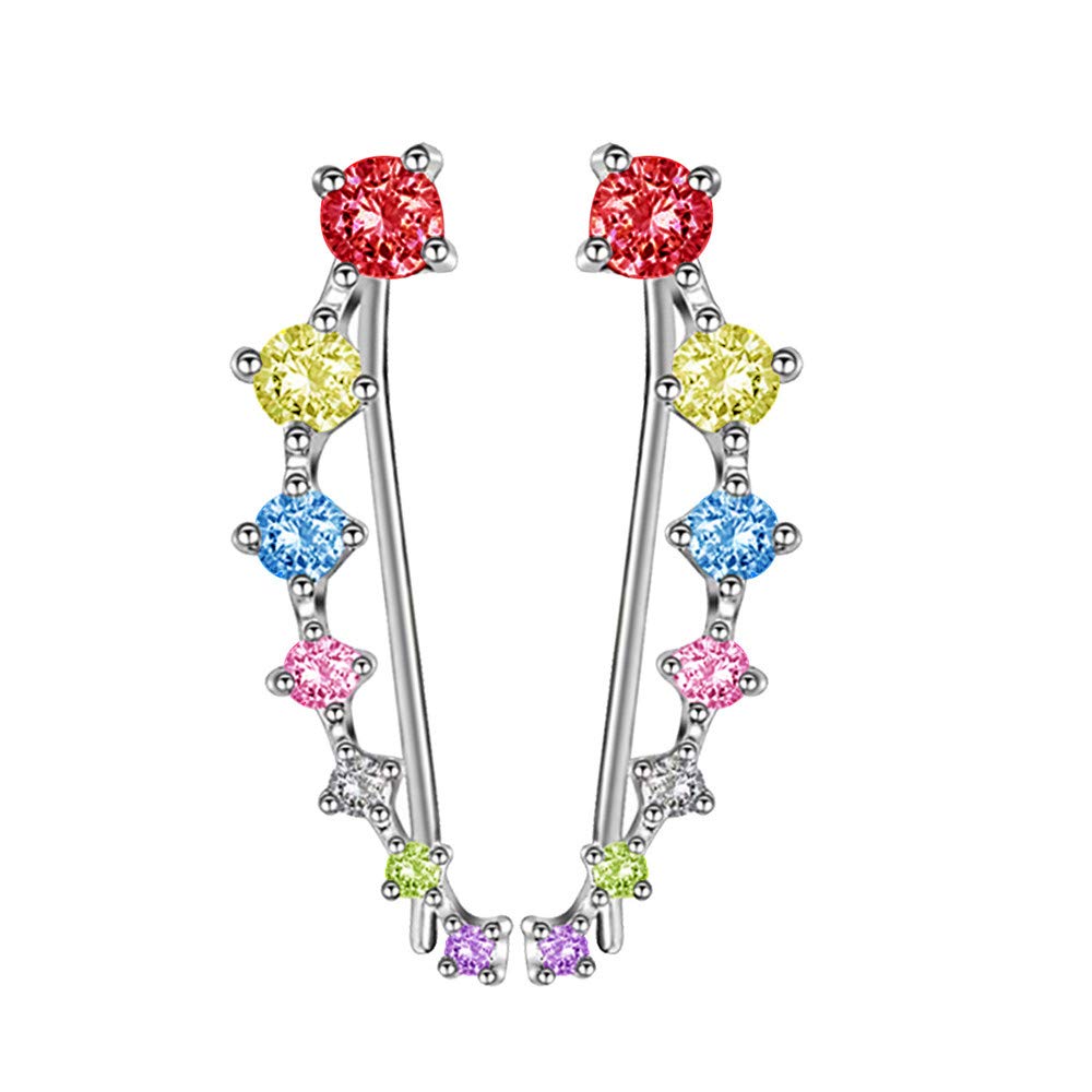 Stylish Cubic Zirconia S925 Sterling Silver Crawler Earrings for Women - Hypoallergenic Crystal CZ Studs, Fashionable Climbers Cuff Wrap Pierced Earrings - Perfect Gift for Birthday, Sister & BFF - Great for Parties, Date Nights & Special Occasions