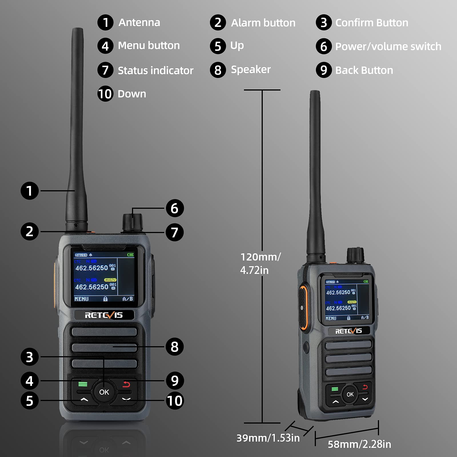 Retevis RB17P GMRS Two-Way Radios for Adults - Long Range Walkie Talkies with 2200mAh Rechargeable Battery, SOS Alarm & NOAA Weather Scan - Ideal for Hiking, Camping, Hunting & Outdoor Adventures (1 Pack)