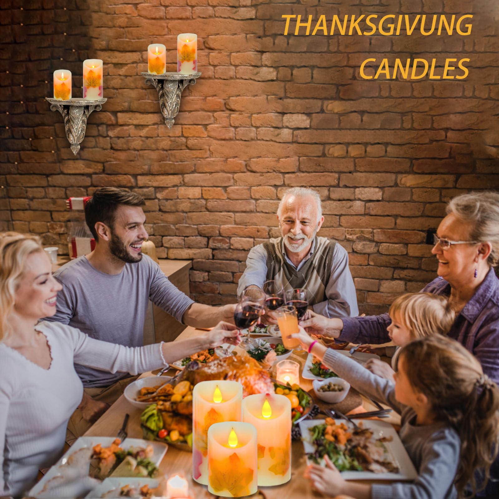Flameless LED Candles Set of 3 - Maple Leaf Flickering Battery Operated Pillar Candles with Remote Control, Timer & Dimmable Brightness - Perfect for Thanksgiving, Halloween, Fall Harvest Decor, Home Centerpiece, Wedding, Romantic Dinner & Holiday Lighting