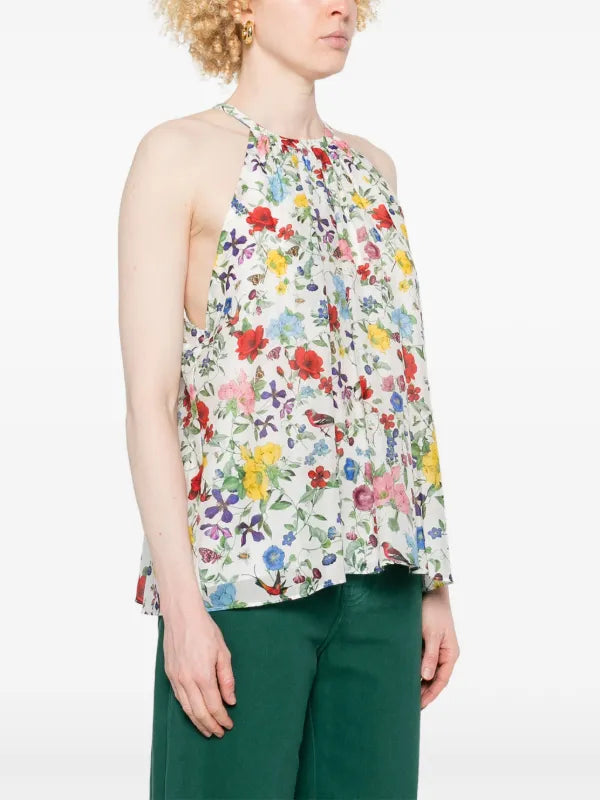 Alice & Olivia Erna Halter Ink Blouse - Women's Floral Print Wrap Top for Date Night & Cocktail Parties
