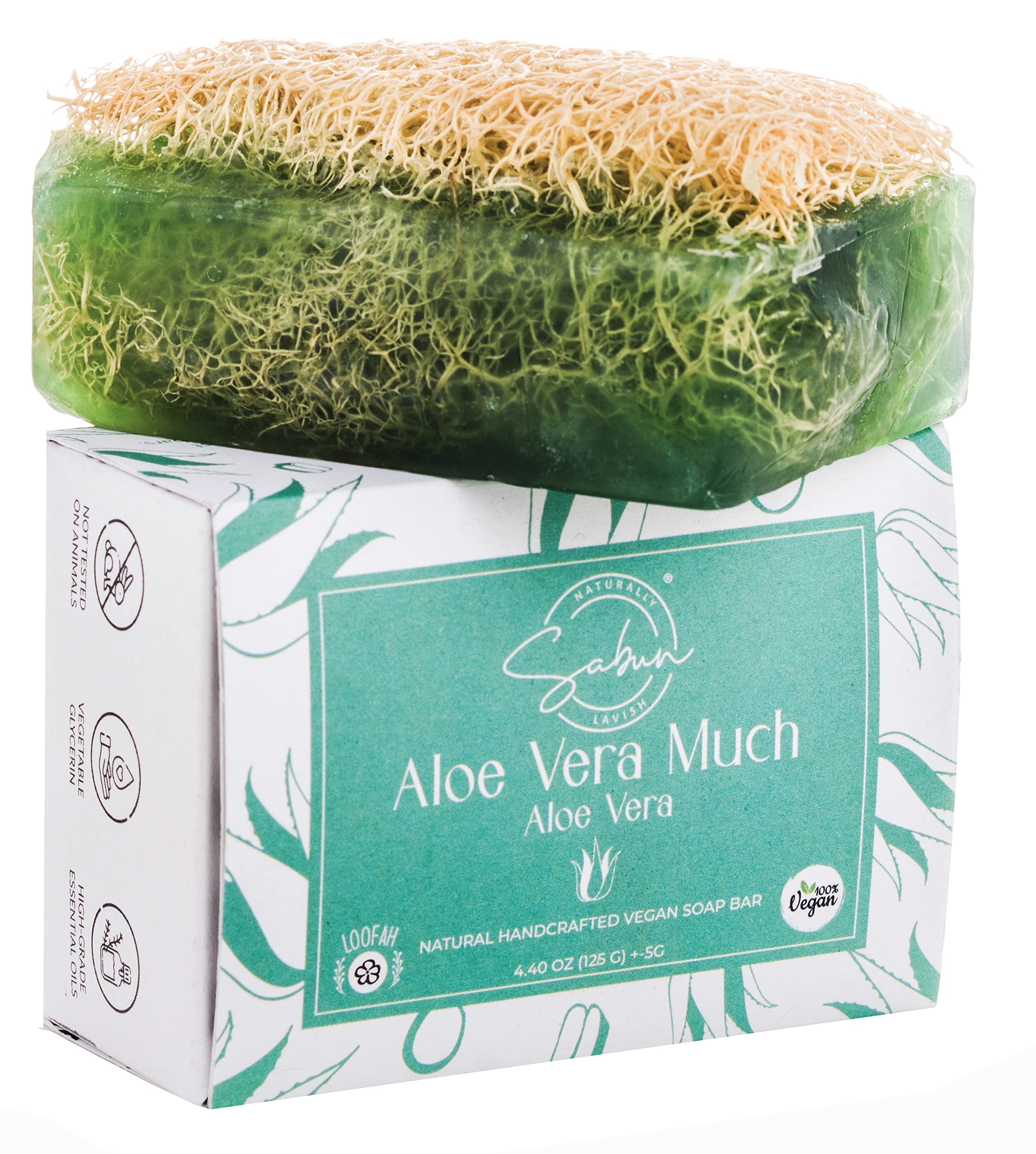 Aloe Vera Soap with Loofah - Natural Exfoliating Bar for Face & Body - Fresh Floral Citrus Scent - Handmade with Aloe Vera, Jojoba Oil & Witch Hazel - Gentle Skin Cleansing & Moisturizing [4.4oz/125g] - Perfect for Shower, Bath & Spa Day Self-Care