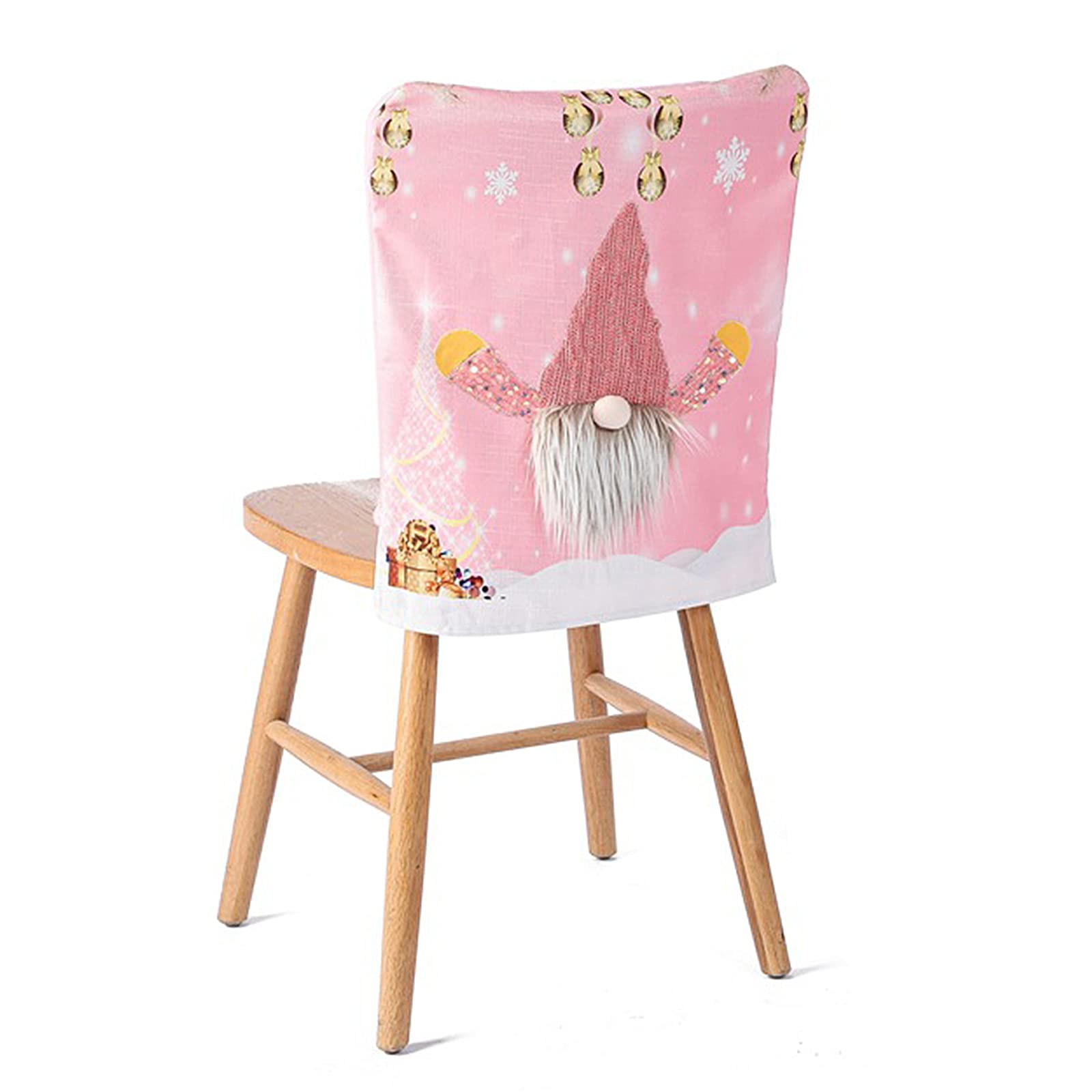 2 Pack Pink Gnome Christmas Chair Covers with LED Lights - Festive Dining Room Chair Slipcovers for Xmas Home Party Decorations | Perfect for Holiday Gatherings, Christmas Dinners & Winter Home Decor