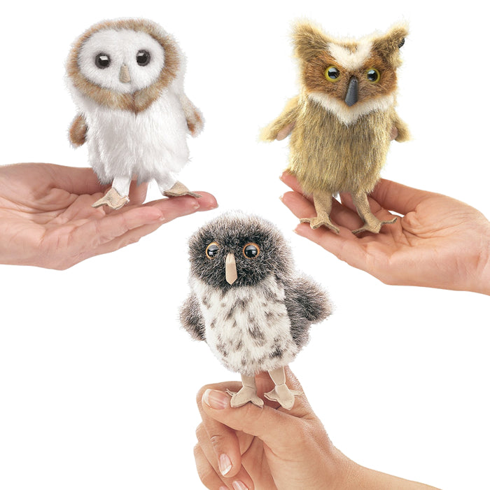 Folkmanis Mini Owl Finger Puppets - Realistic Hand Puppet for Kids, Storytelling & Educational Play - Perfect for Classroom, Birthday Gifts & Imaginative Playtime