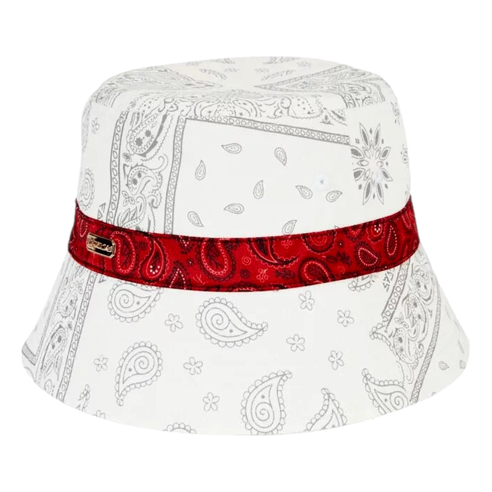 FORKICKS Paisley Reflective Bucket Hat - White | Stylish & UV Protection for Outdoor Activities, Running, Hiking & Festivals