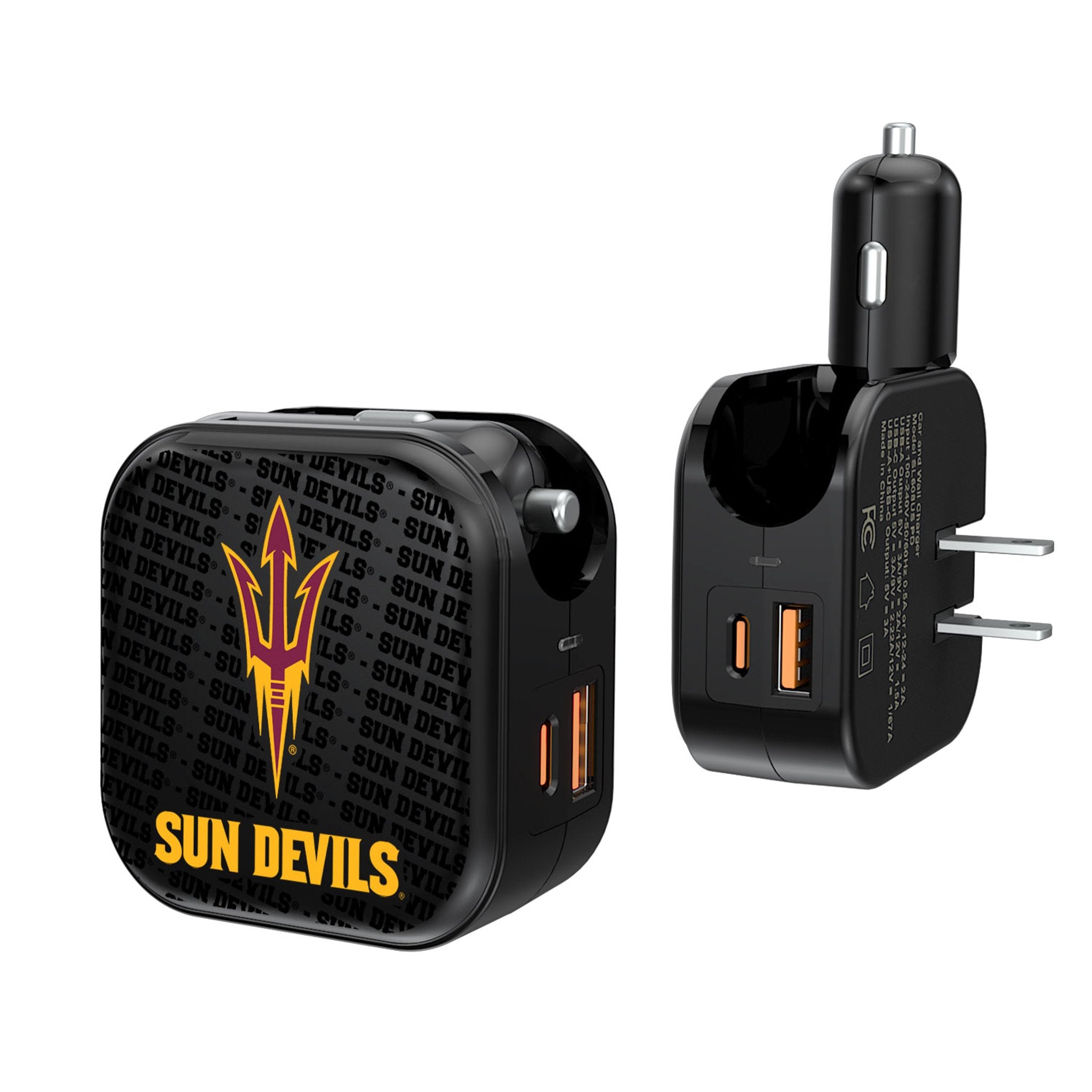 Arizona State University Sun Devils 2-in-1 USB A/C Fast Charger - Perfect for Dorm Rooms, Travel & Game Day Accessories