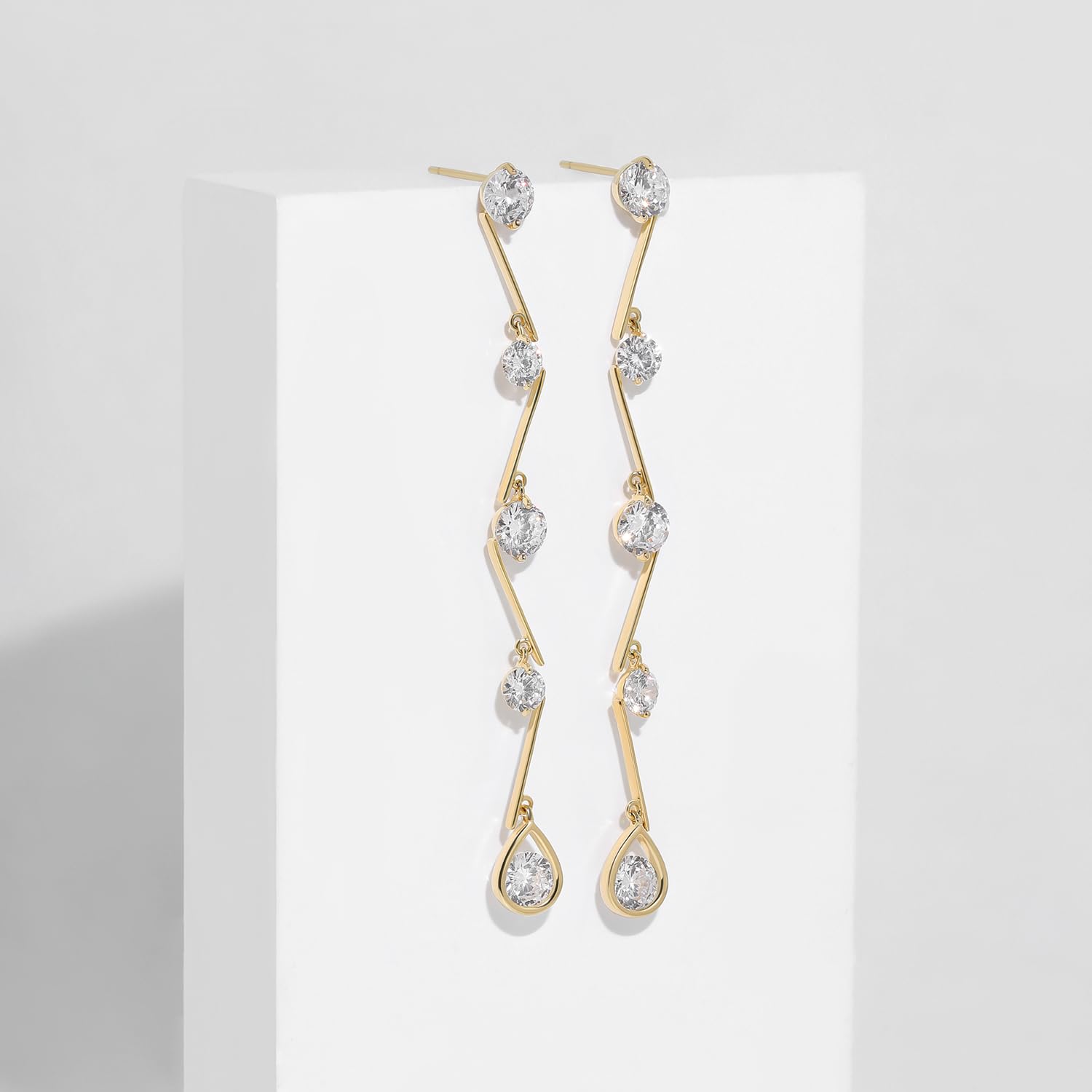 Meissa Bridal Wedding Earrings for Brides & Bridesmaids – Crystal Drop Dangle Statement Earrings – Hypoallergenic Cubic Zirconia Prom Jewelry – Elegant Gold Earrings for Weddings, Parties & Special Occasions