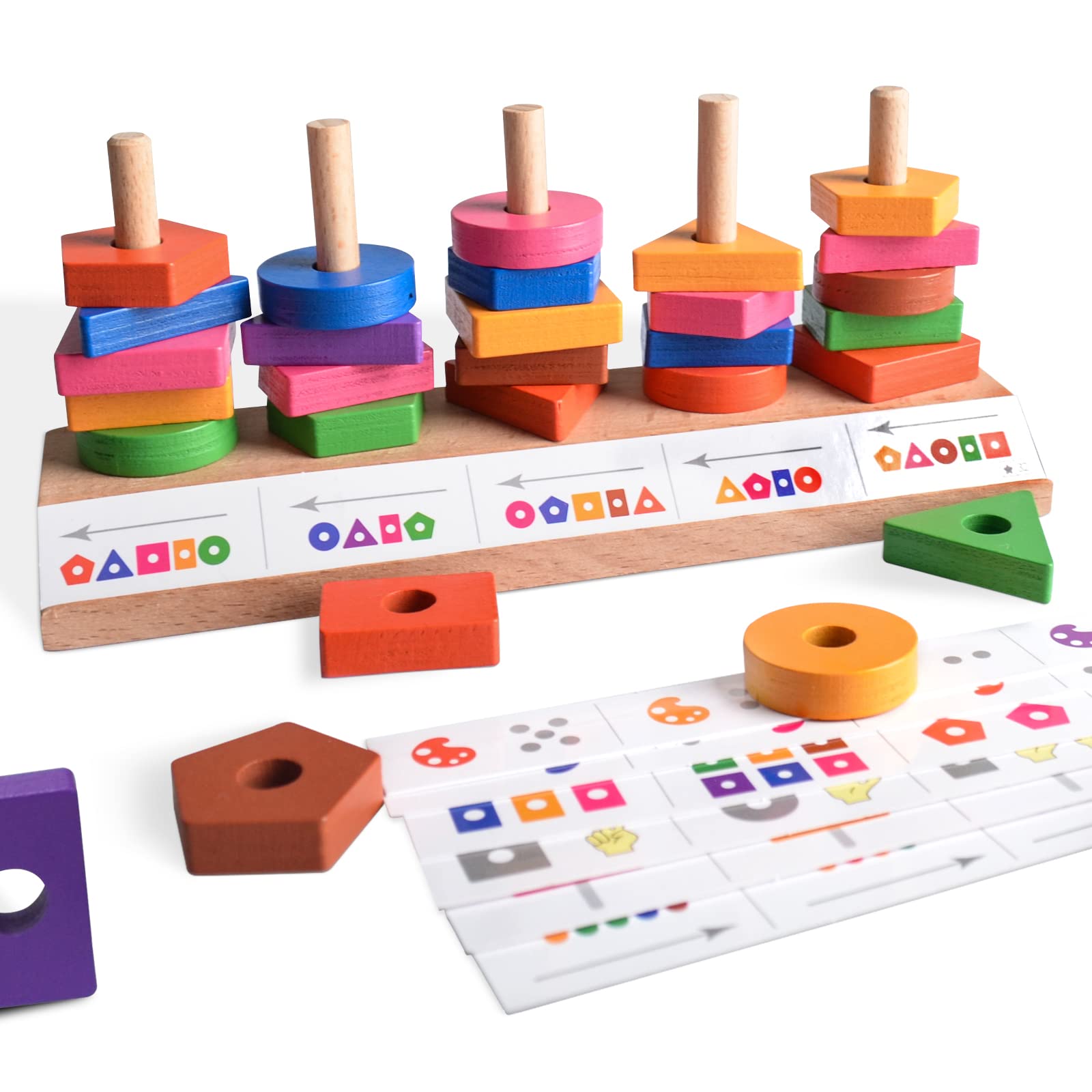 Montessori Wooden Educational Toys for Kids Ages 2-7 - Shape Sorting, Stacking Blocks & Puzzle Learning Games for Toddlers & Preschool Boys & Girls - Perfect Birthday Gift for Classroom & Home Learning Activities