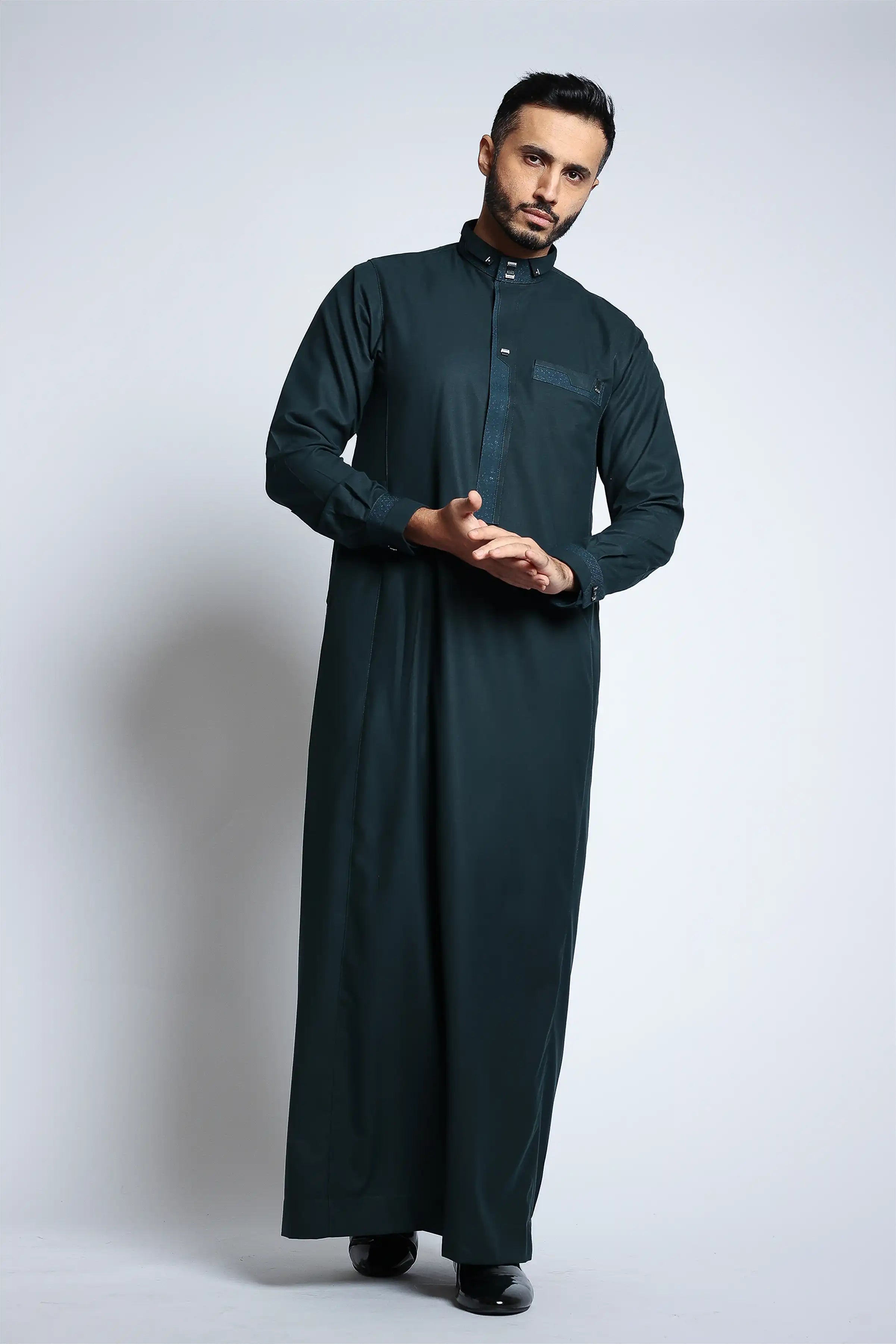 J140 C2 Green Vogue Thobe for Men - Stylish Islamic Robe for Eid, Prayer & Special Occasions