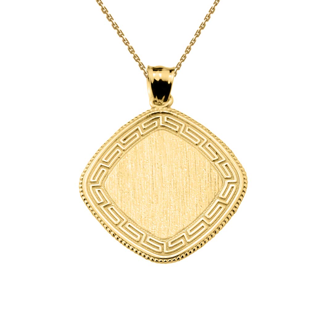 14K Gold Engravable Greek Key Square Charm Pendant Necklace for Women - Elegant Jewelry Gift for Anniversary, Birthday & Special Occasions