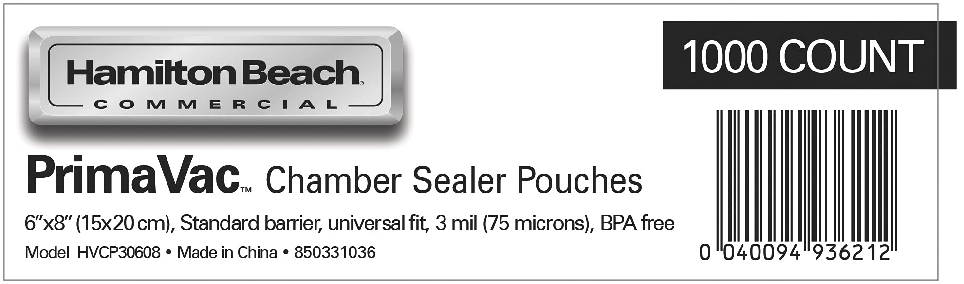 Hamilton Beach Commercial PrimaVac Chamber Vacuum Sealer Pouches - 6