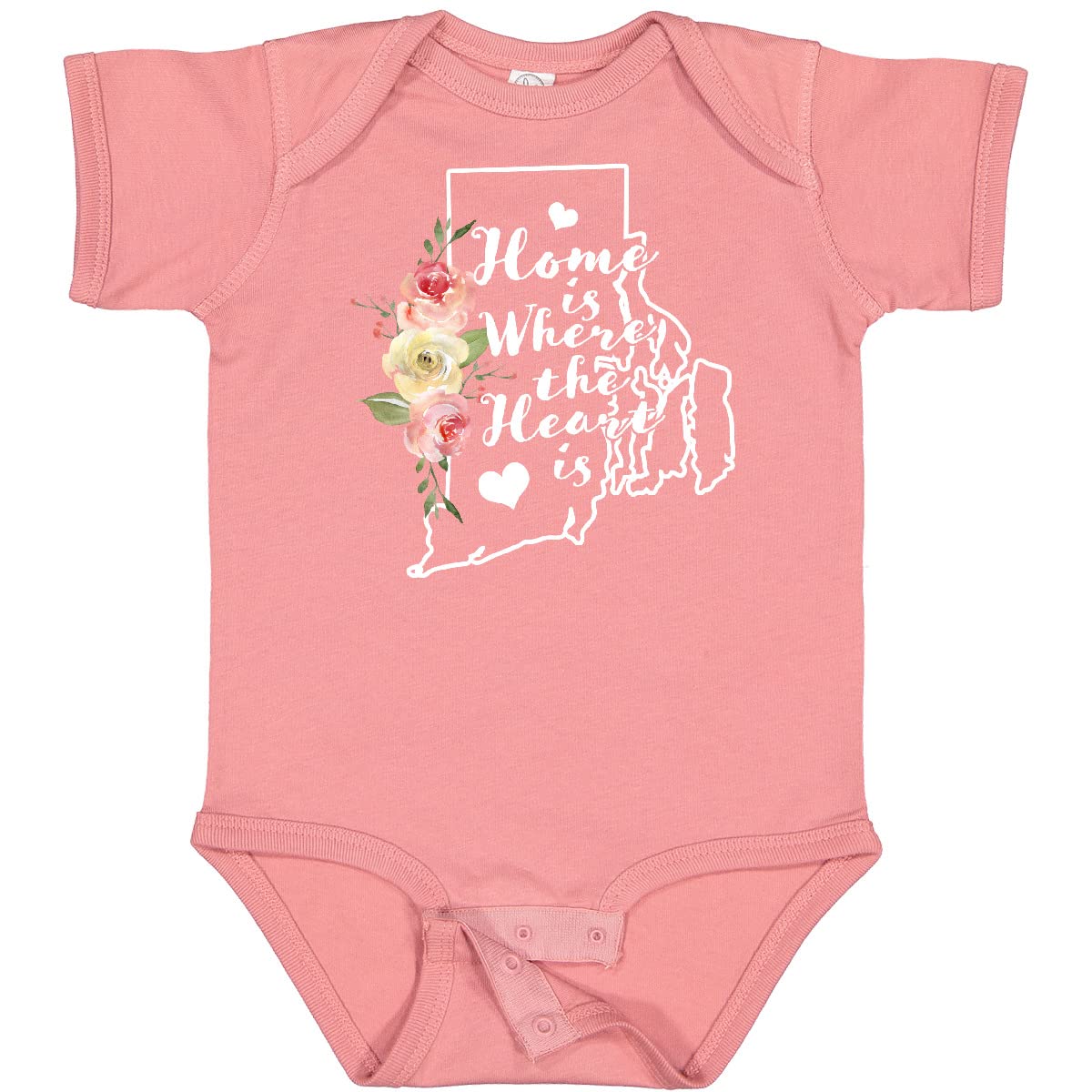 Inktastic Rhode Island Home is Where The Heart is Watercolor Baby Bodysuit - Soft Cotton Infant Onesie for Newborns, Baby Showers & Family Photos