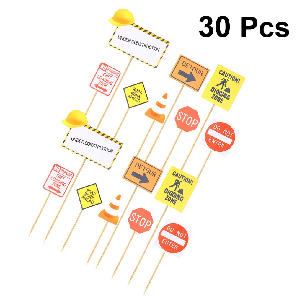 30PCS Mini Construction Vehicle Toys Set - Wooden Digger, Excavator, Tractor for Kids Birthday Cake Decorations, Party Favors & Engineering Play Scenes