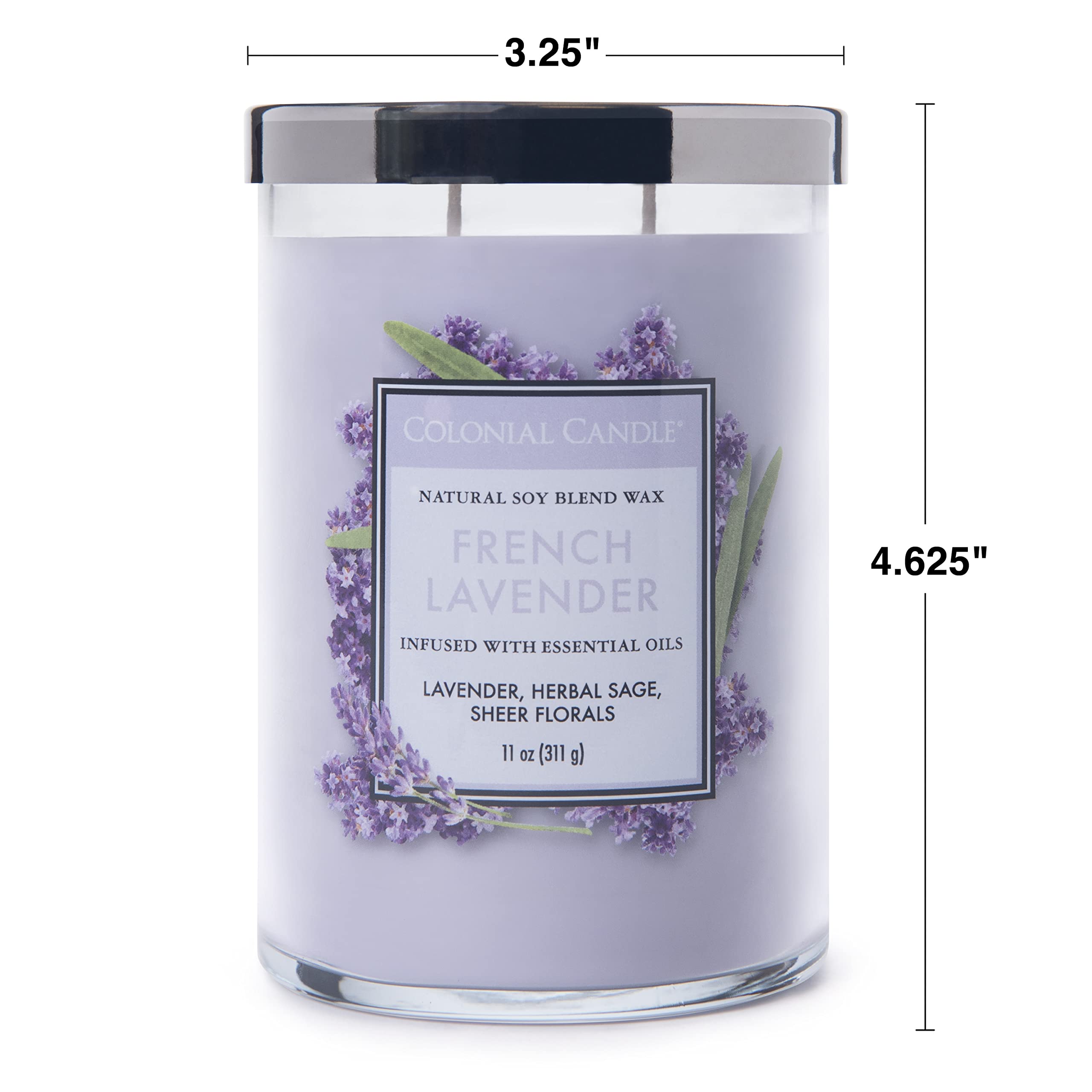 Colonial Candle French Lavender Scented Jar Candle - Classic Cylinders Collection, 2-Wick Purple Candle (11oz, 80-Hour Burn) for Home Decor, Relaxation & Aromatherapy