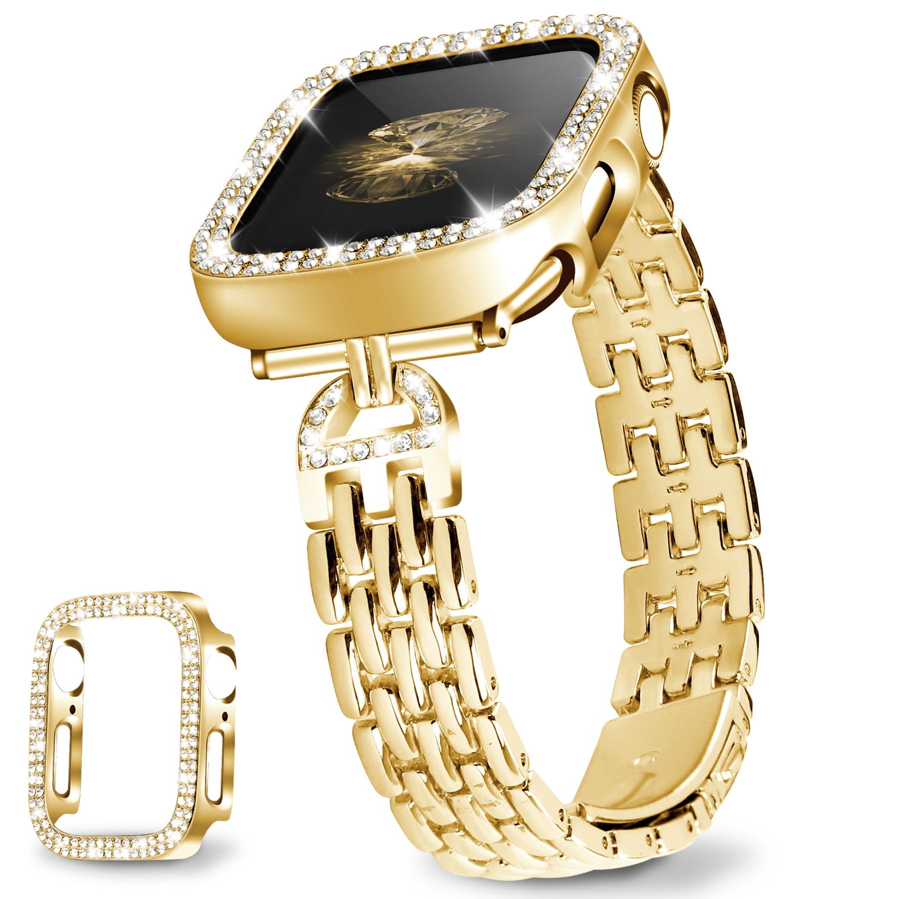 Elegant JR.DM Slim Bling Bracelet Case - D-Shaped Stainless Steel Replacement Band Compatible with Apple Watch Series 10/9/8/7/6/5/4/3/2/1/SE/Ultra - Perfect Dressy Accessory for Women's Fashion & Special Occasions