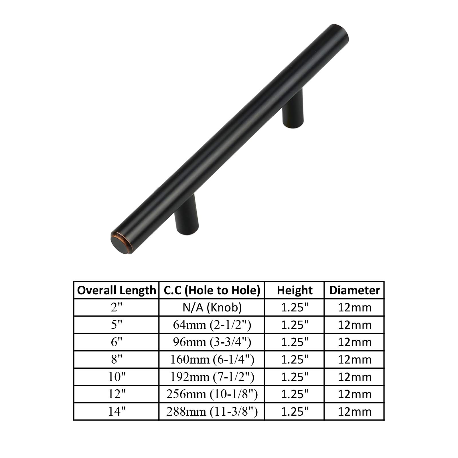 Modern Bronze T Bar Handles - 5 Pack for Kitchen Cabinets & Dressers - Oil Rubbed Finish