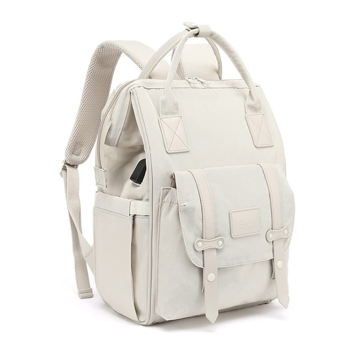 RETENA Diaper Backpack with USB Port & Insulated Pockets - Large Baby Bag for Moms (Beige) - Perfect for Travel & Outings