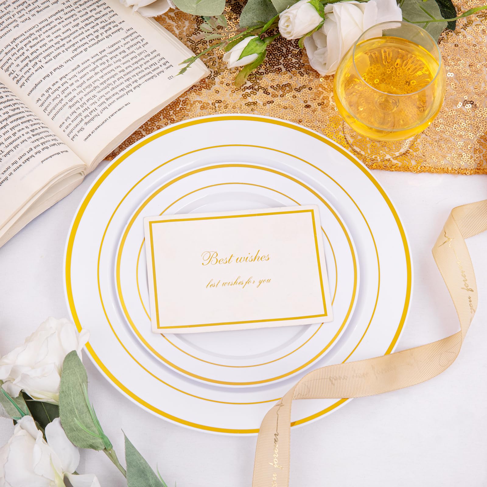 200 Pcs Gold Plastic Party Plates - Disposable Elegant Dinner & Dessert Plates Set (100 Dinner Plates + 100 Dessert Plates) for Wedding, Birthday, Holiday & Special Events - Perfect for Catering, Banquets & Home Celebrations