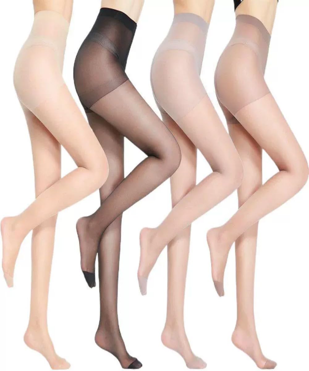 Women's Ultra-Thin 15D Pantyhose 4-Pack - Black/Gray/Brown/Skin for Spring/Summer/Fall