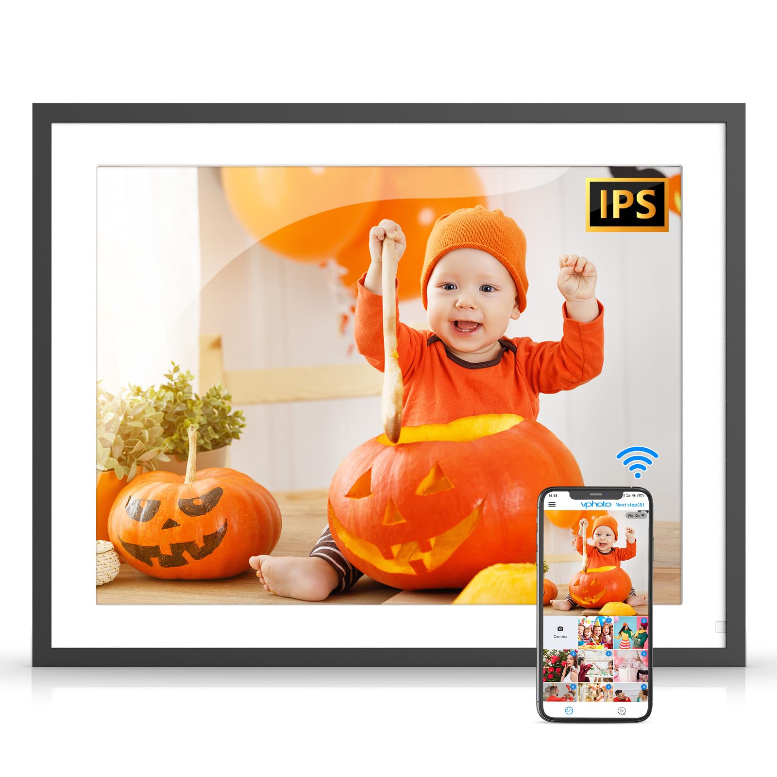 17-inch Smart Digital Photo Frame with Dual-WiFi & Touch Screen - 32GB Wall-Mounted Display for Home Decor, Easy Photo/Video Sharing via App & Email, Unlimited Cloud Storage - Perfect Gift for Family, Friends & Office Spaces