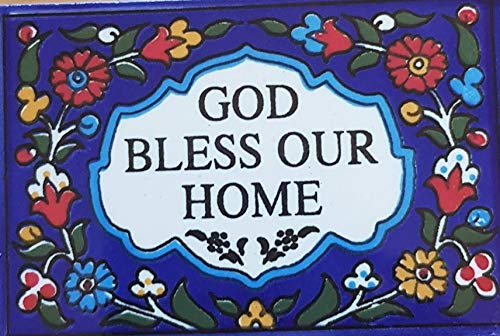 Armenian Ceramic 'God Bless Our Home' Wall Decor - Handmade English Sign for Housewarming, Kitchen, Living Room & Home Blessing Gift