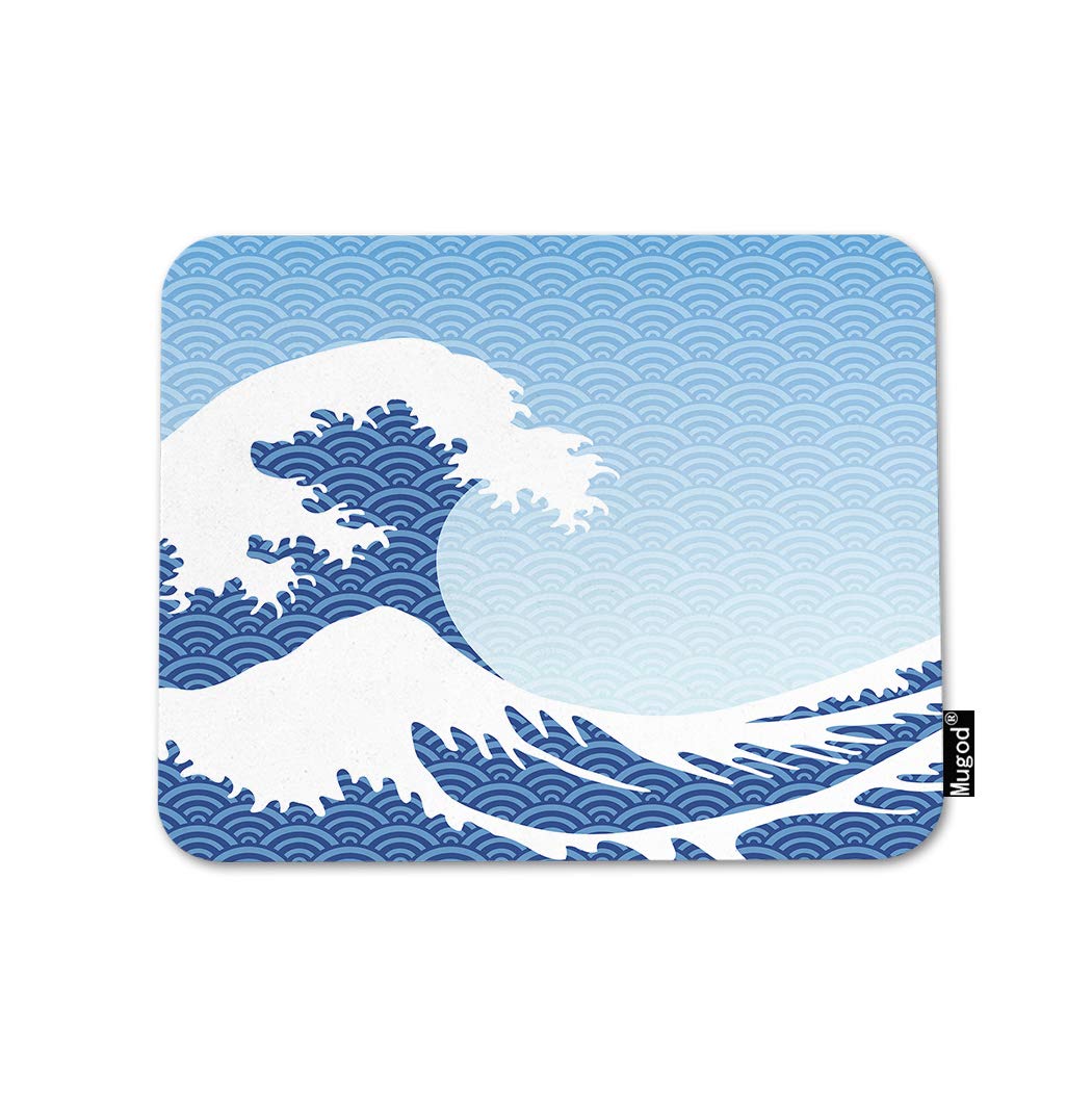 Japanese Kanagawa Great Wave Vintage Gaming Mouse Pad - Non-Slip Rubber Base, Blue & White Design - 9.5x7.9 Inch Mouse Mat for PC, Laptop, Office & Home Workspace - Perfect for Gaming, Graphic Design & Daily Computer Use