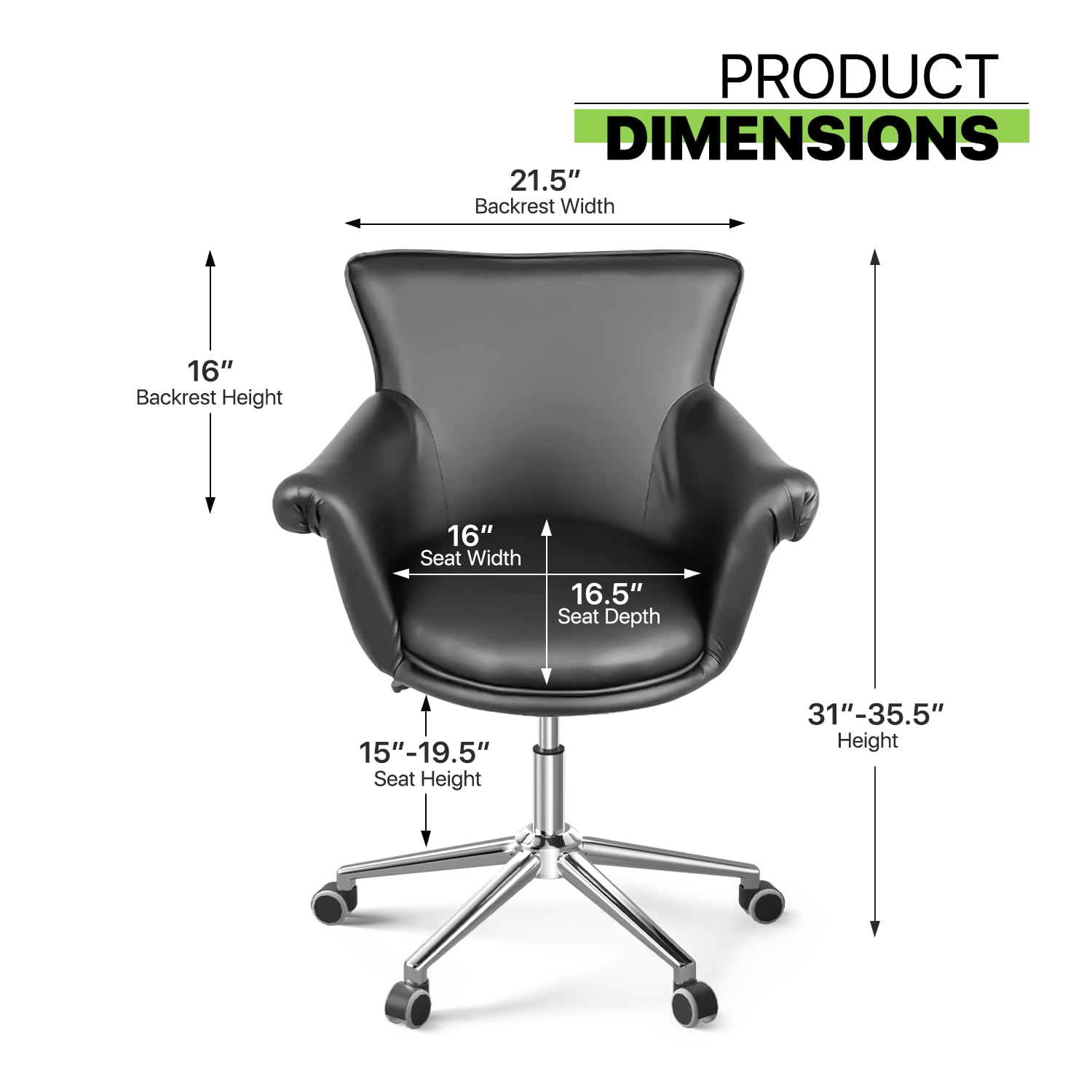 Magshion Adjustable Height Vanity Chair - 360° Swivel Beauty Salon Stool with Tufted Upholstery (200 lbs Capacity) - Perfect for Nail Spa, Home Office, Makeup Dressing Table & Bar Counter - Black